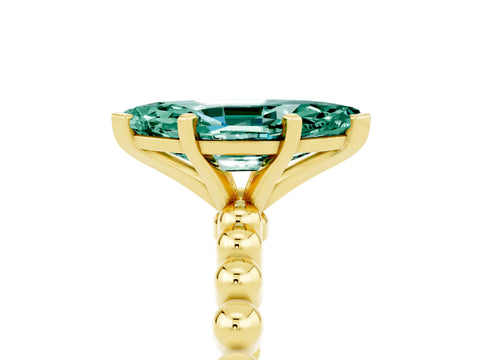 Yellow gold Marquise Cut Green Sapphire Solitaire Ring with Beaded Band and Prong Setting_5