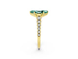 Yellow gold Marquise Cut Green Sapphire Solitaire Ring with Cathedral Setting and Pavé Band_2
