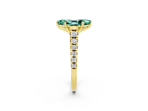 Yellow gold Marquise Cut Green Sapphire Solitaire Ring with Cathedral Setting and Pavé Band_2