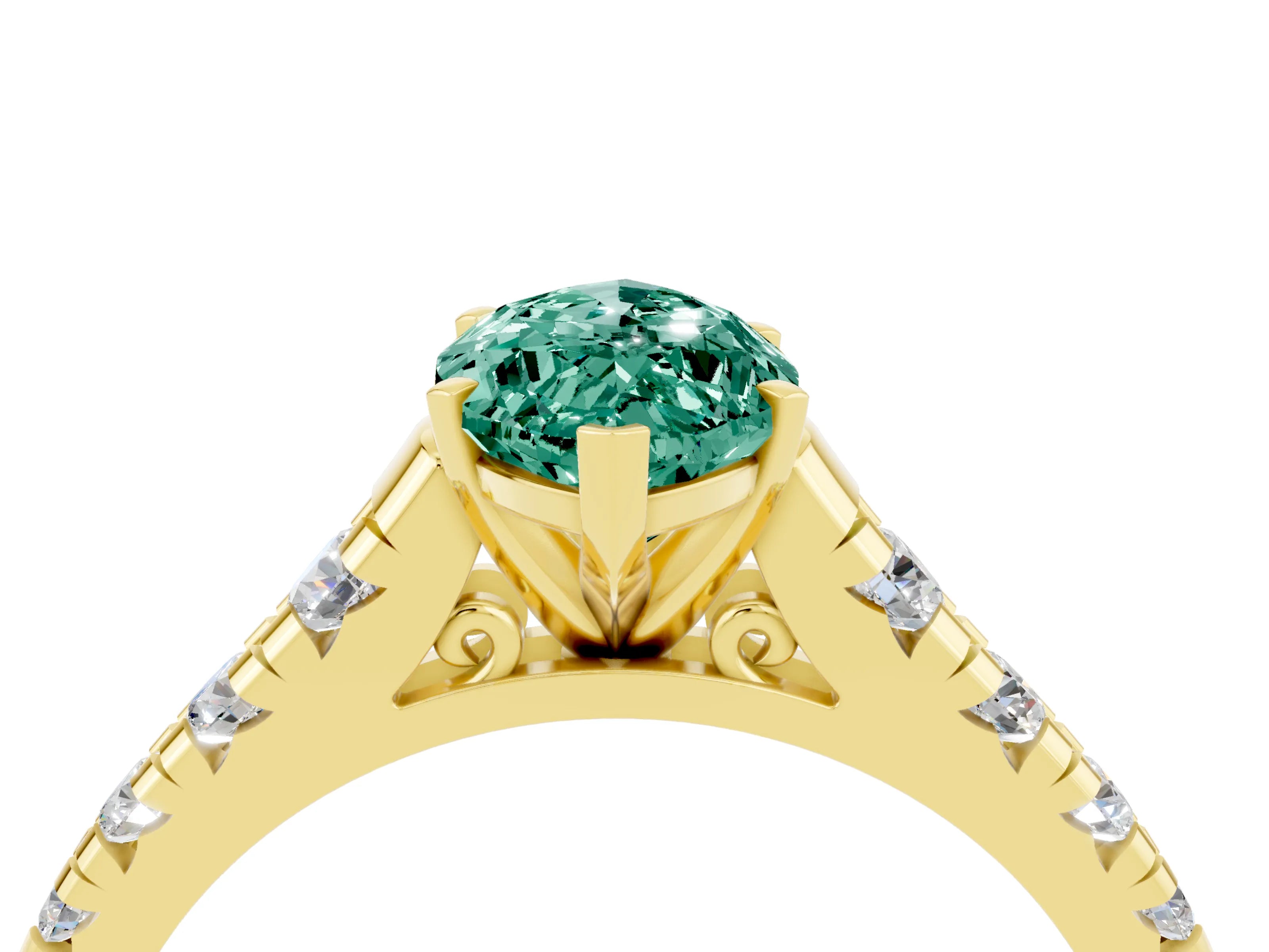 Yellow gold Marquise Cut Green Sapphire Solitaire Ring with Cathedral Setting and Pavé Band_4
