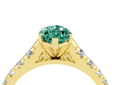 Yellow gold Marquise Cut Green Sapphire Solitaire Ring with Cathedral Setting and Pavé Band_4