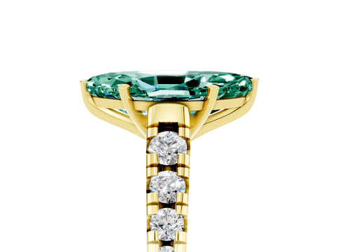 Yellow gold Marquise Cut Green Sapphire Solitaire Ring with Cathedral Setting and Pavé Band_5