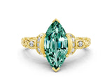 Yellow gold Marquise Cut Green Sapphire Solitaire Ring with Filigree Band and Four-Prong Setting_24