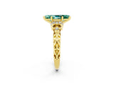 Yellow gold Marquise Cut Green Sapphire Solitaire Ring with Filigree Band and Four-Prong Setting_26