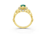 Yellow gold Marquise Cut Green Sapphire Solitaire Ring with Filigree Band and Four-Prong Setting_27