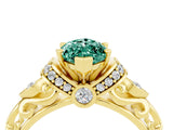 Yellow gold Marquise Cut Green Sapphire Solitaire Ring with Filigree Band and Four-Prong Setting_28