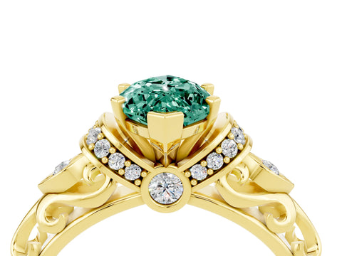 Yellow gold Marquise Cut Green Sapphire Solitaire Ring with Filigree Band and Four-Prong Setting_28