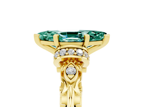 Yellow gold Marquise Cut Green Sapphire Solitaire Ring with Filigree Band and Four-Prong Setting_29