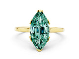 Yellow gold Marquise Cut Green Sapphire Solitaire Ring with Flower Prong Setting and Classic Band_12