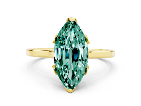 Yellow gold Marquise Cut Green Sapphire Solitaire Ring with Flower Prong Setting and Classic Band_12