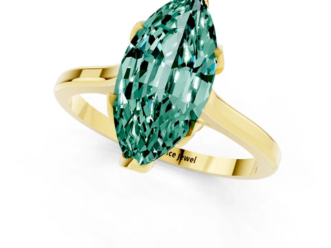 Yellow gold Marquise Cut Green Sapphire Solitaire Ring with Flower Prong Setting and Classic Band_13