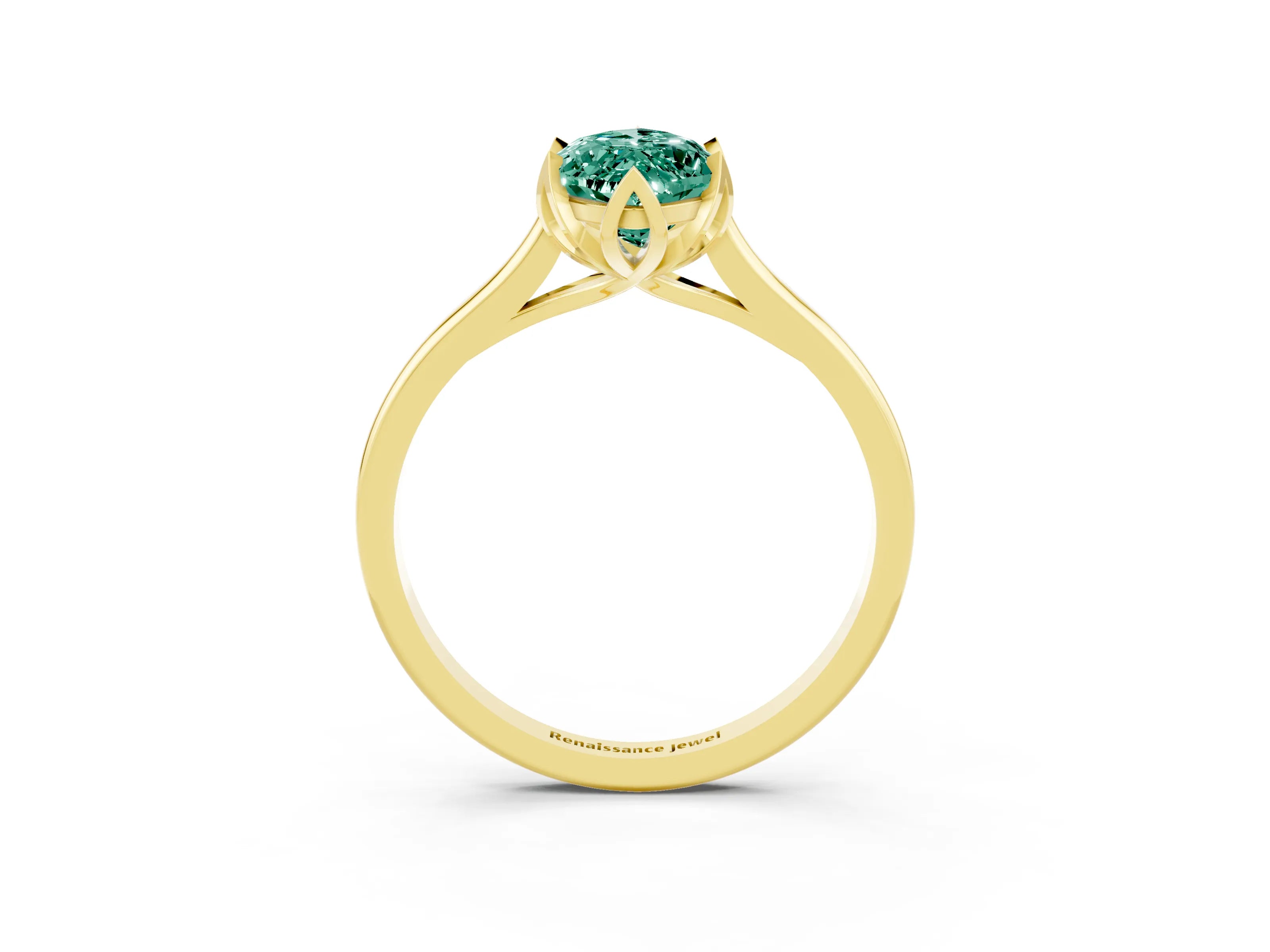 Yellow gold Marquise Cut Green Sapphire Solitaire Ring with Flower Prong Setting and Classic Band_15