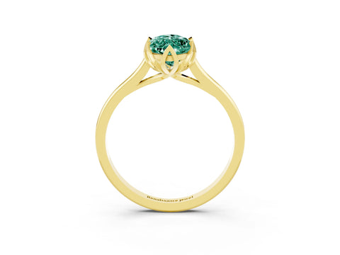 Yellow gold Marquise Cut Green Sapphire Solitaire Ring with Flower Prong Setting and Classic Band_15