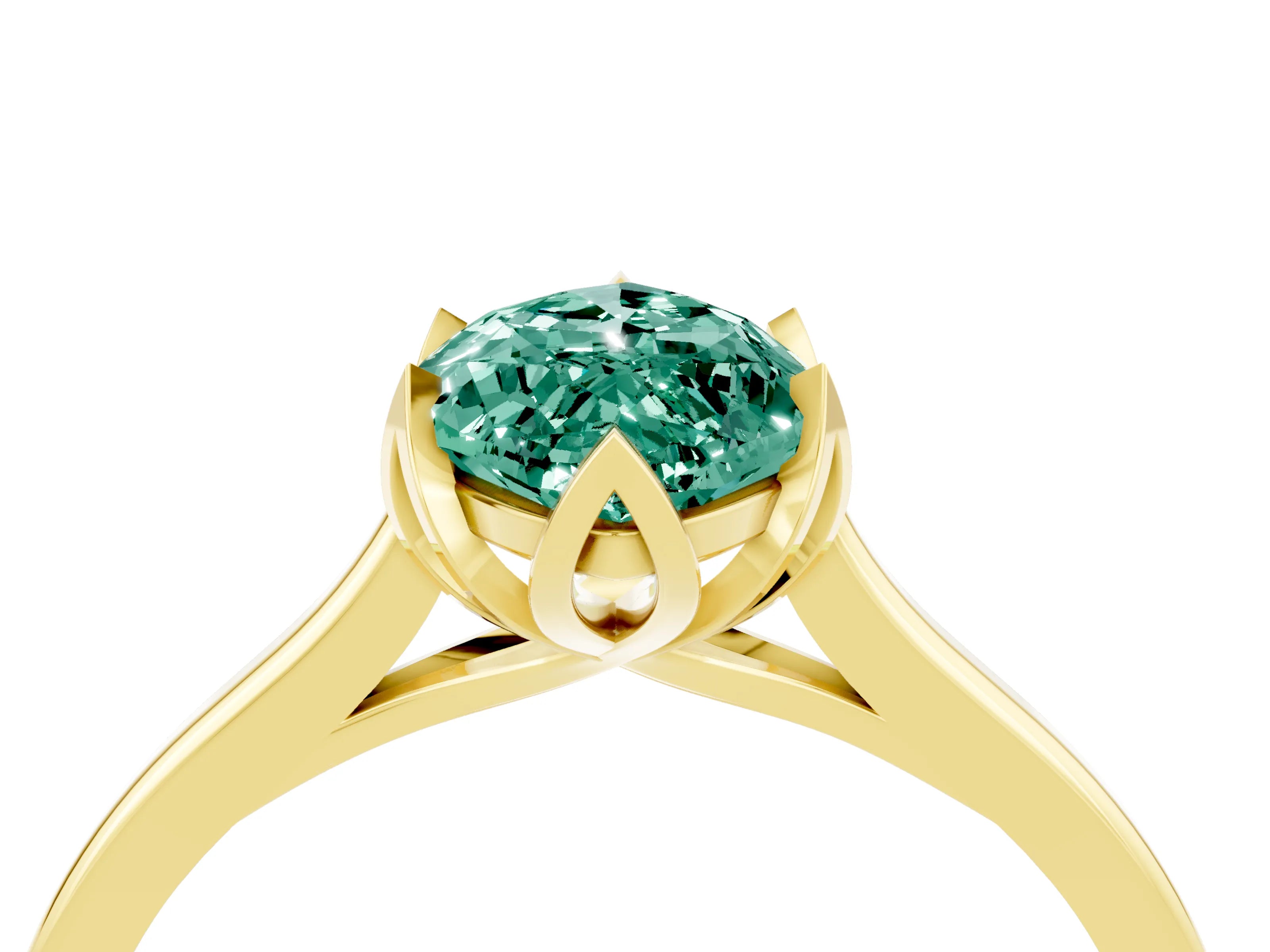 Yellow gold Marquise Cut Green Sapphire Solitaire Ring with Flower Prong Setting and Classic Band_16