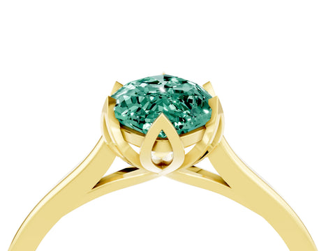 Yellow gold Marquise Cut Green Sapphire Solitaire Ring with Flower Prong Setting and Classic Band_16