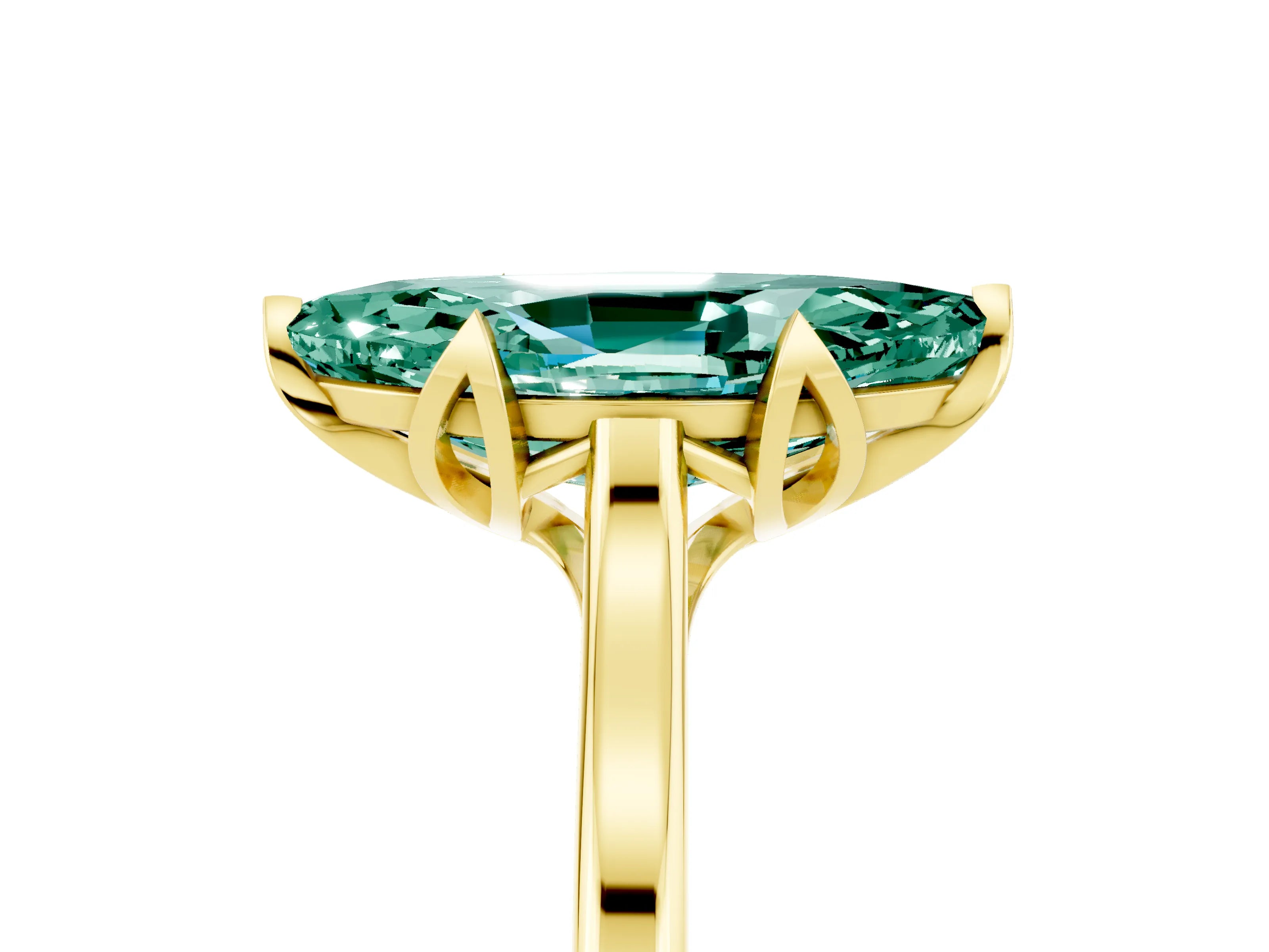 Yellow gold Marquise Cut Green Sapphire Solitaire Ring with Flower Prong Setting and Classic Band_17