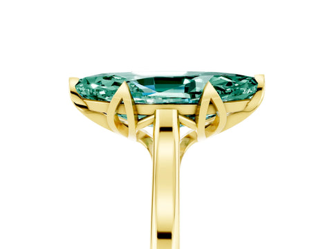 Yellow gold Marquise Cut Green Sapphire Solitaire Ring with Flower Prong Setting and Classic Band_17