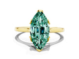 Yellow gold Marquise Cut Green Sapphire Solitaire Ring with Flower Prong Setting and Classic Band_36