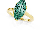 Yellow gold Marquise Cut Green Sapphire Solitaire Ring with Flower Prong Setting and Classic Band_37