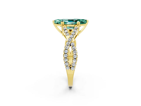 Yellow gold Marquise Cut Green Sapphire Solitaire Ring with Four-Prong Setting and Twisted Pavé Band_2