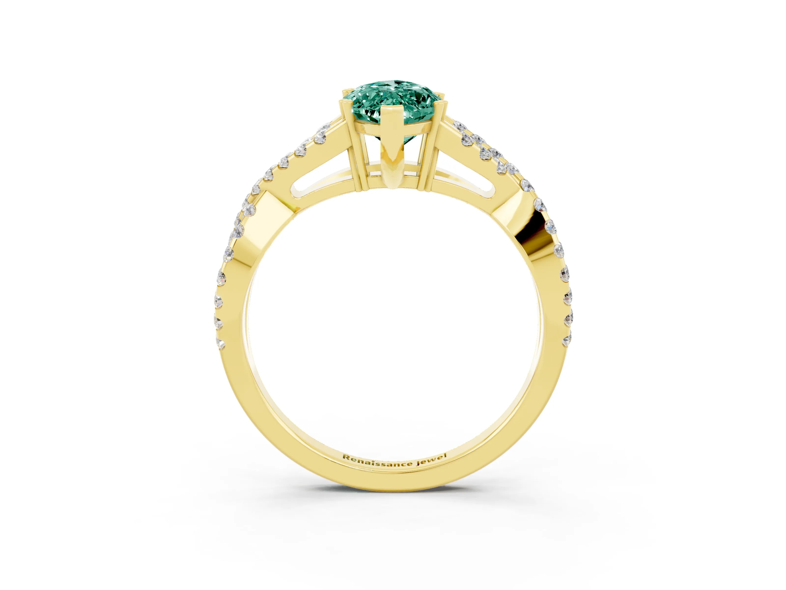 Yellow gold Marquise Cut Green Sapphire Solitaire Ring with Four-Prong Setting and Twisted Pavé Band_3