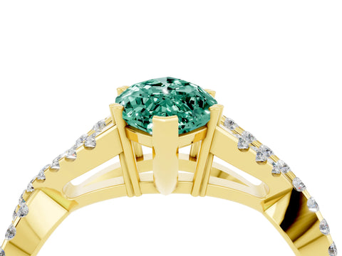 Yellow gold Marquise Cut Green Sapphire Solitaire Ring with Four-Prong Setting and Twisted Pavé Band_4