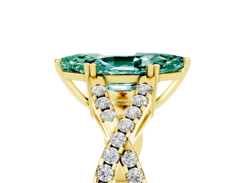 Yellow gold Marquise Cut Green Sapphire Solitaire Ring with Four-Prong Setting and Twisted Pavé Band_5