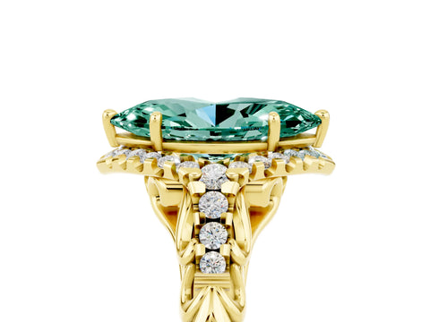 Yellow gold Marquise Cut Green Sapphire Solitaire Ring with Hidden Halo and Pavé Band_17