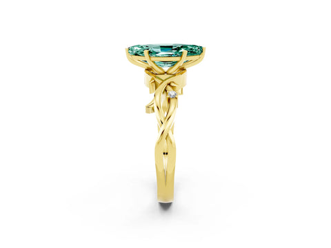 Yellow gold Marquise Cut Green Sapphire Solitaire Ring with Milgrain Pavé Band and Four-Prong Setting_14