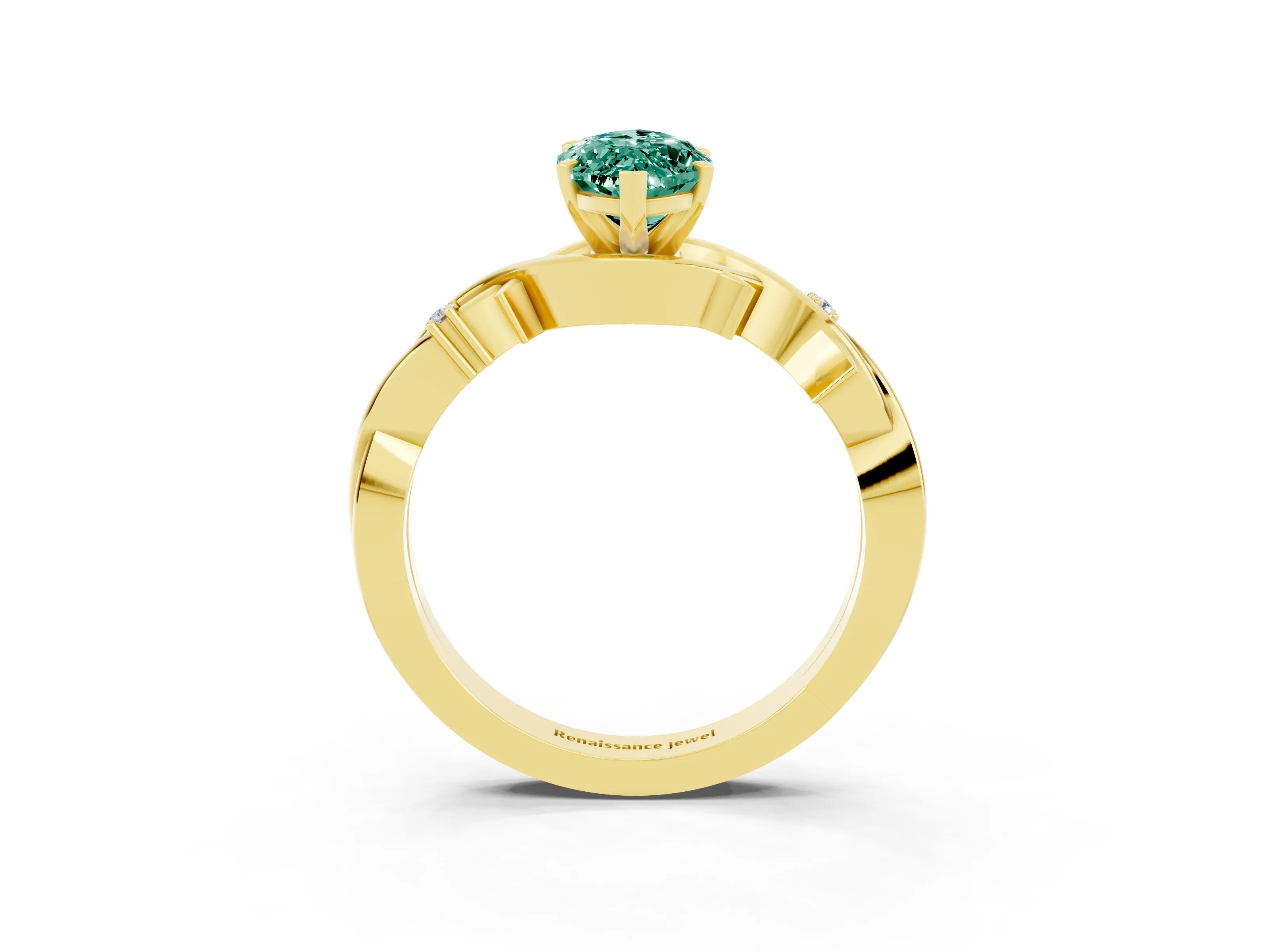Yellow gold Marquise Cut Green Sapphire Solitaire Ring with Milgrain Pavé Band and Four-Prong Setting_15
