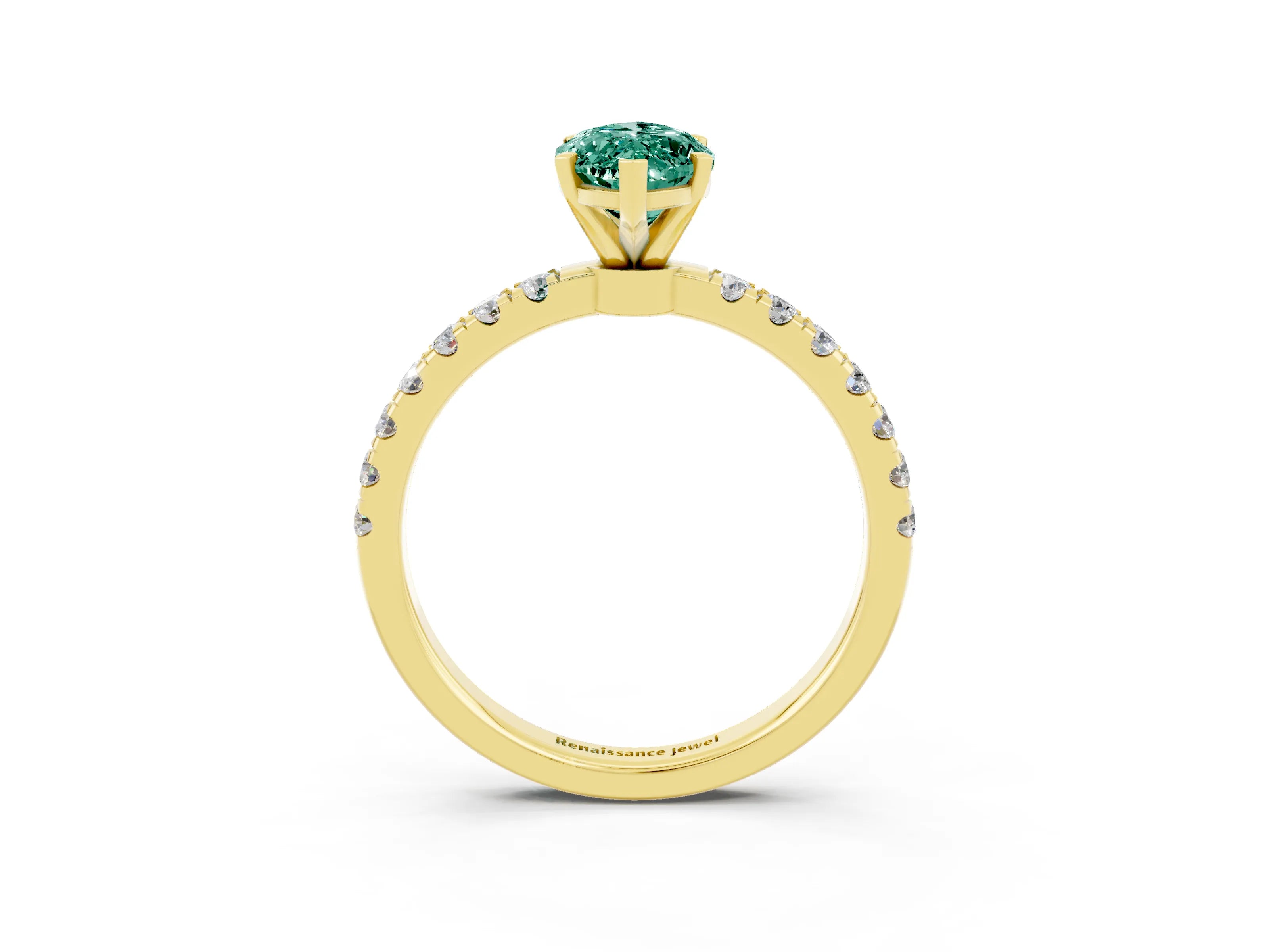 Yellow gold Marquise Cut Green Sapphire Solitaire Ring with Pavé Accents and Four-Prong Setting_3