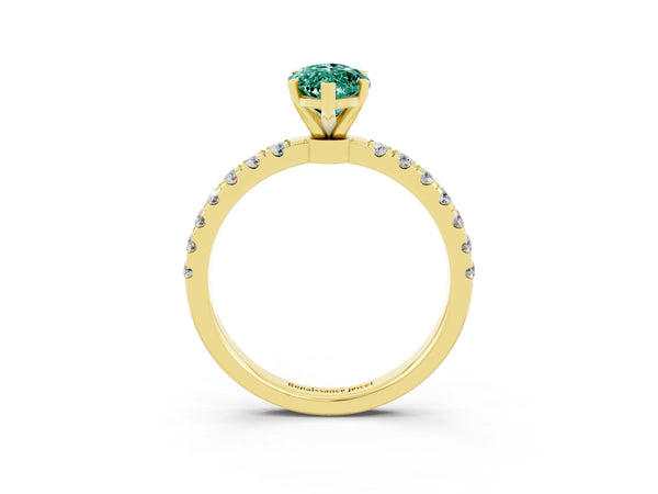 Yellow gold Marquise Cut Green Sapphire Solitaire Ring with Pavé Accents and Four-Prong Setting