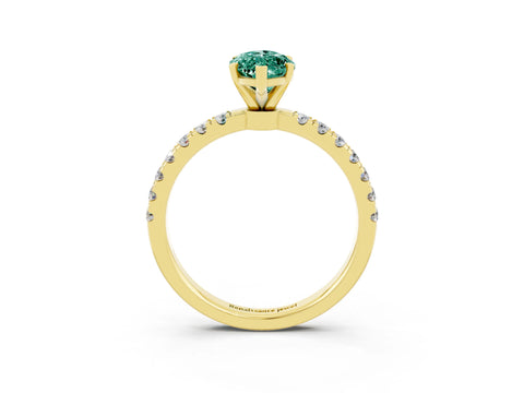 Yellow gold Marquise Cut Green Sapphire Solitaire Ring with Pavé Accents and Four-Prong Setting_3