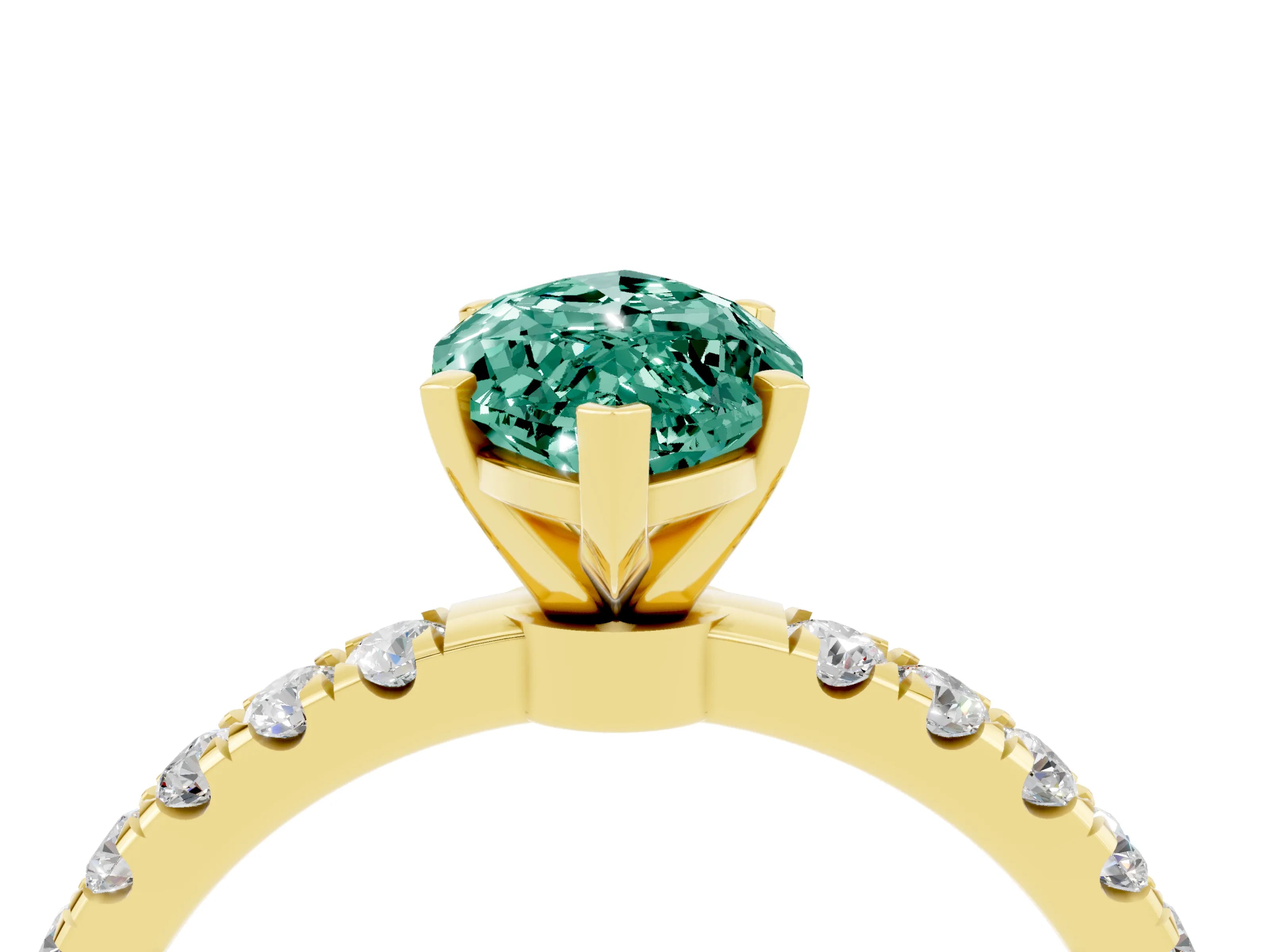 Yellow gold Marquise Cut Green Sapphire Solitaire Ring with Pavé Accents and Four-Prong Setting_4