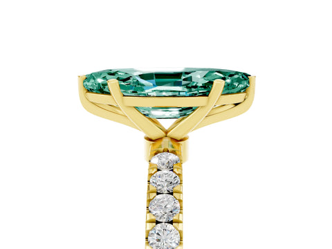 Yellow gold Marquise Cut Green Sapphire Solitaire Ring with Pavé Accents and Four-Prong Setting_5