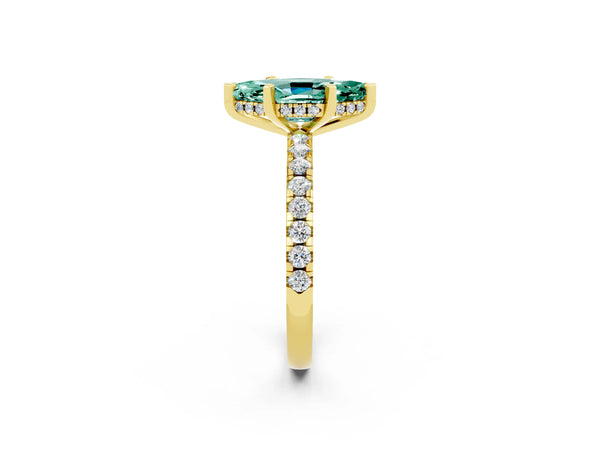 Yellow gold Marquise Cut Green Sapphire Solitaire Ring with Round  Pavé Band and Four-Prong Setting