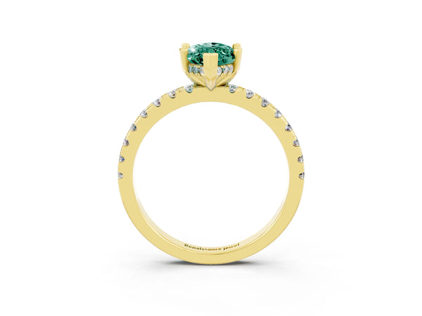 Yellow gold Marquise Cut Green Sapphire Solitaire Ring with Round  Pavé Band and Four-Prong Setting