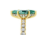Yellow gold Marquise Cut Green Sapphire Solitaire Ring with Pavé Band and Four-Prong Setting_29