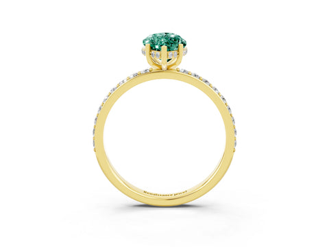 Yellow gold Marquise Cut Green Sapphire Solitaire Ring with Pavé Band and Hidden Halo_15