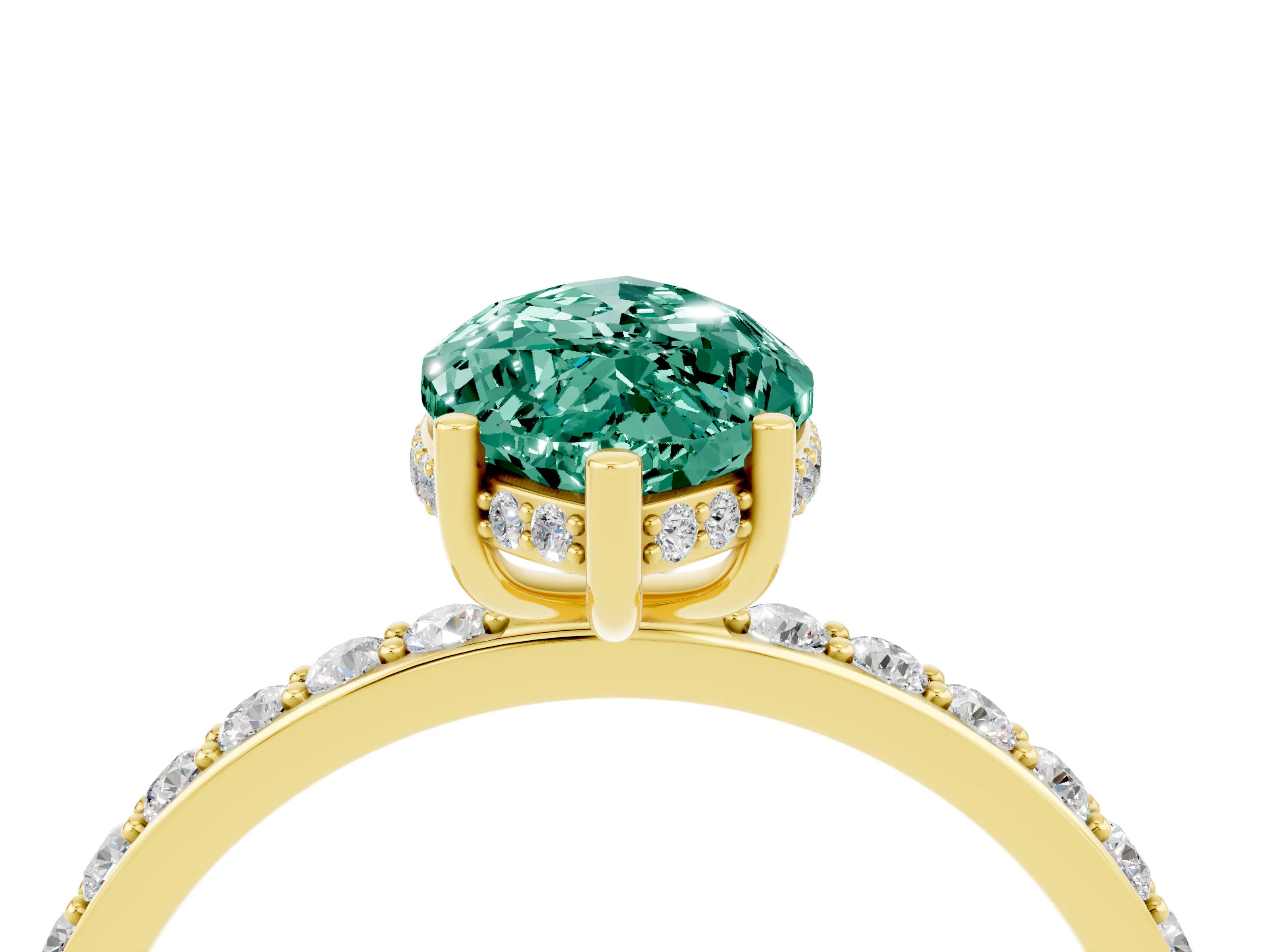 Yellow gold Marquise Cut Green Sapphire Solitaire Ring with Pavé Band and Hidden Halo_16