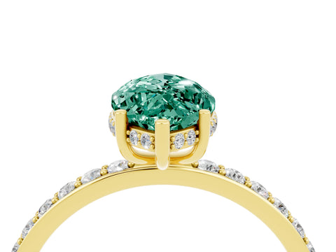 Yellow gold Marquise Cut Green Sapphire Solitaire Ring with Pavé Band and Hidden Halo_16