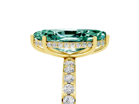 Yellow gold Marquise Cut Green Sapphire Solitaire Ring with Pavé Band and Hidden Halo_17