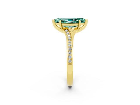 Yellow gold Marquise Cut Green Sapphire Solitaire Ring with Pavé Band and Prong Setting_14