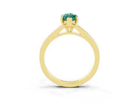 Yellow gold Marquise Cut Green Sapphire Solitaire Ring with Pavé Band and Prong Setting_15