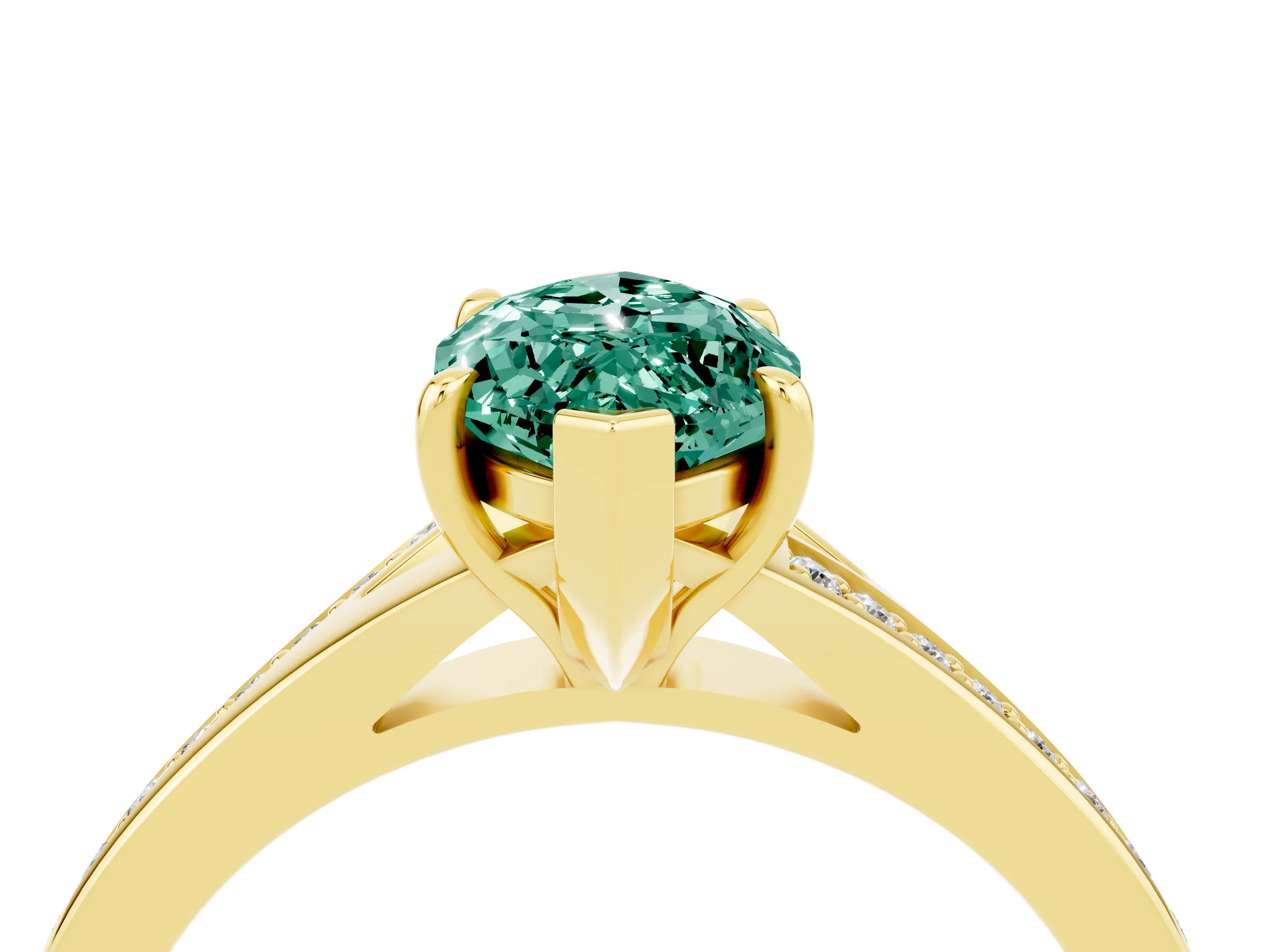 Yellow gold Marquise Cut Green Sapphire Solitaire Ring with Pavé Band and Prong Setting_16