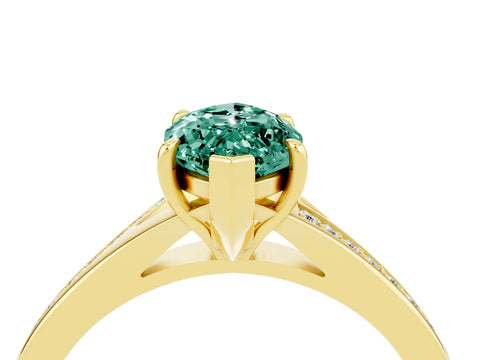 Yellow gold Marquise Cut Green Sapphire Solitaire Ring with Pavé Band and Prong Setting_16