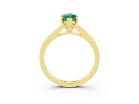 Yellow gold Marquise Cut Green Sapphire Solitaire Ring with Pavé Band and Prong Setting_3