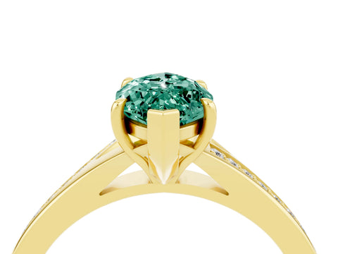 Yellow gold Marquise Cut Green Sapphire Solitaire Ring with Pavé Band and Prong Setting_4