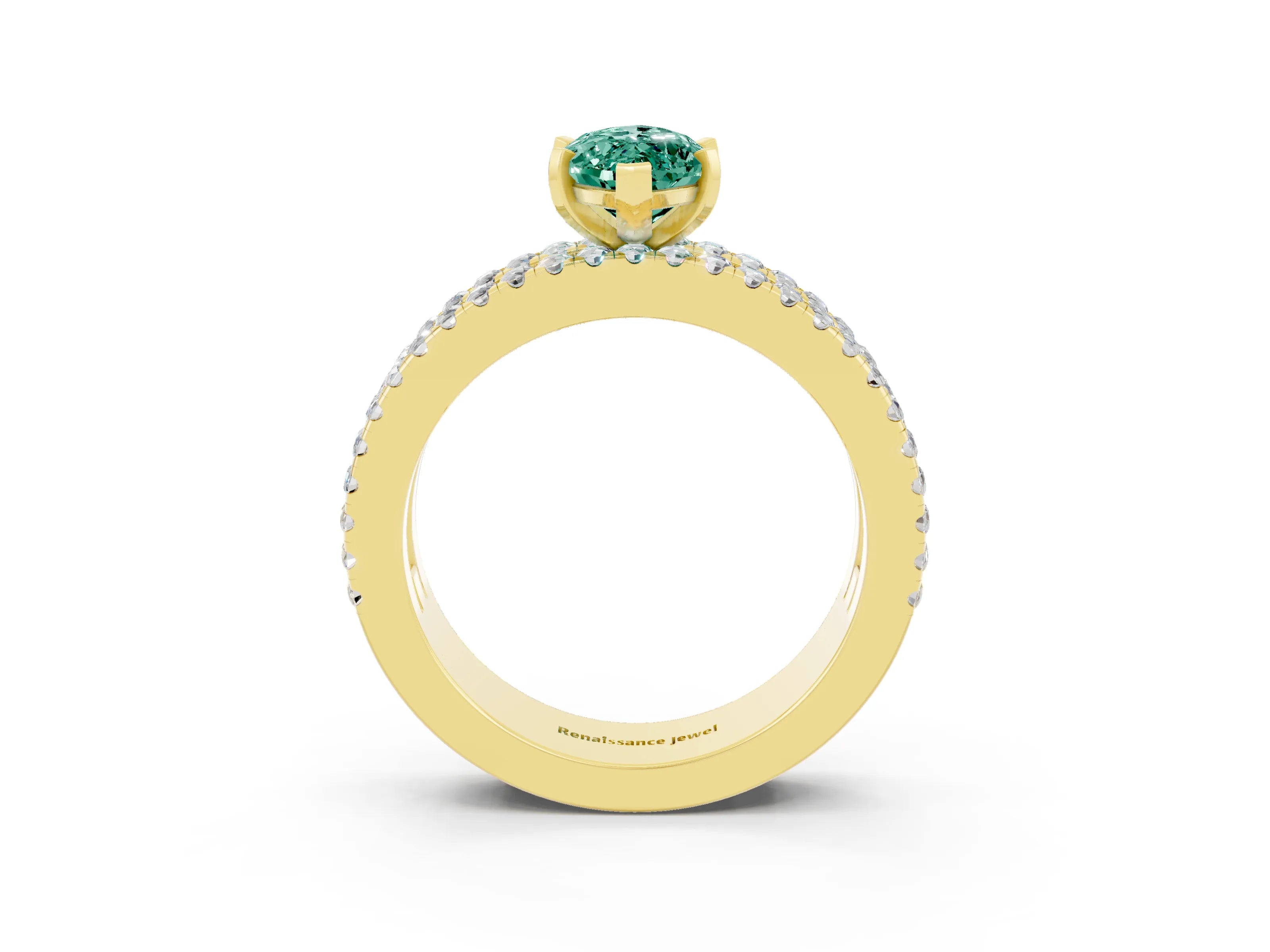 Yellow gold Marquise Cut Green Sapphire Solitaire Ring with Pavé and Channel Set Band_3