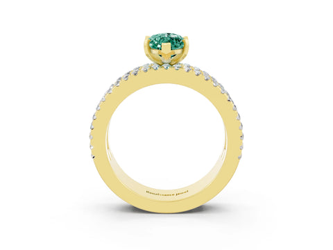 Yellow gold Marquise Cut Green Sapphire Solitaire Ring with Pavé and Channel Set Band_3